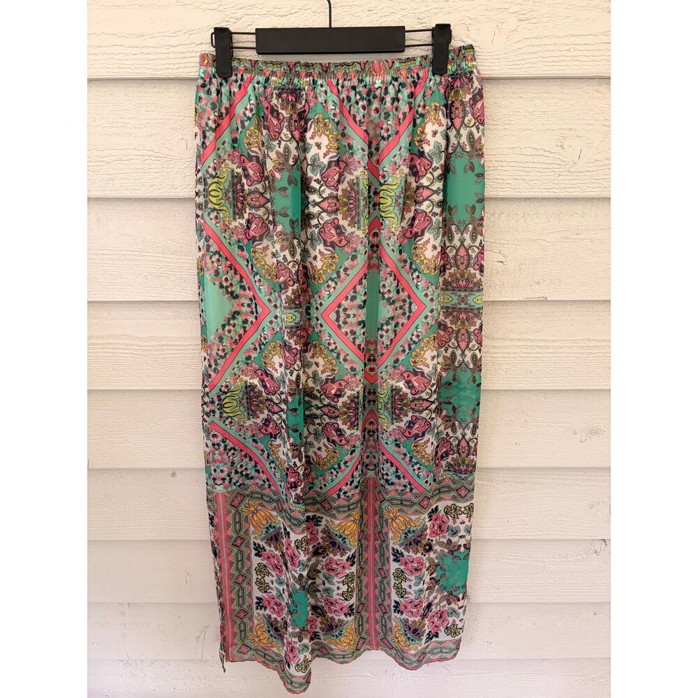 Blue Rain Boho Maxi Skirt Medium Aqua Pink Paisley Festival - Picture 7 of 7